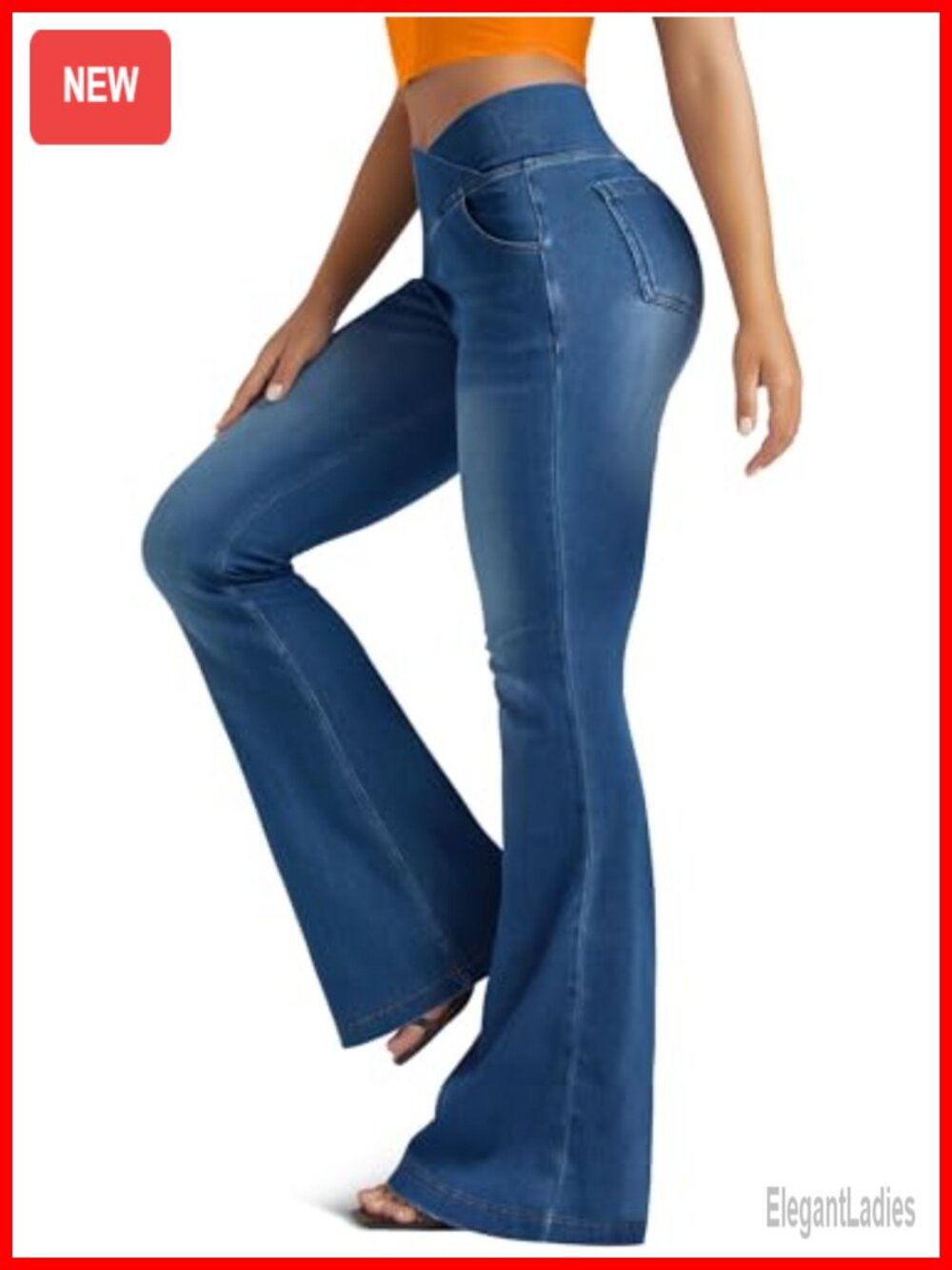 Crossover High Waisted Knit Stretch Bell Bottom Flare Leggings with Pockets for